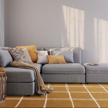 Albany Grid Modern Geometric Hand-Woven Wool Gold/Cream Rug-Asiatic Carpets-Rug Love - The Most Loved Rug Store